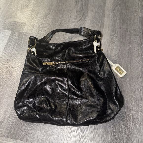 Badgley Mischka Black Leather Hobo Shoulder Bag – Studded Accent - Picture 7 of 12